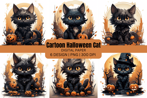 Cartoon Halloween Cat Backgrounds for Creative Projects
