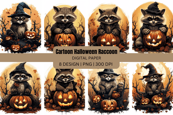 Cartoon Halloween Raccoon Backgrounds: Festive Patterns for Creators