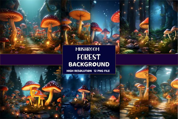 Enchanting Mushroom Forest Digital Backgrounds