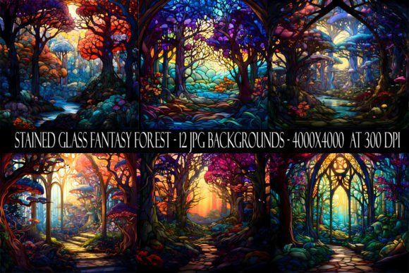 Enchanting Stained Glass Fantasy Forest Backgrounds