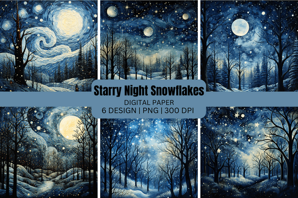 Enchanting Starry Night Snowflakes Backgrounds for Projects