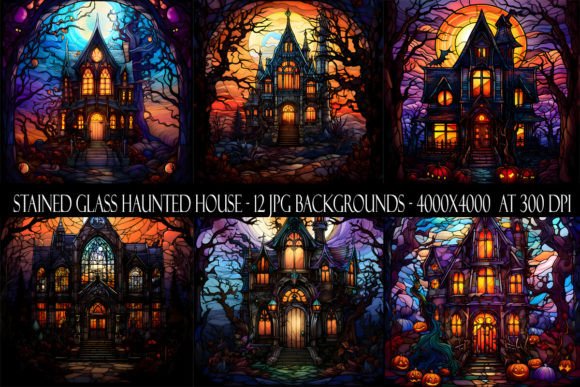 Stained Glass Haunted House Backgrounds: A Designer's Gothic Asset