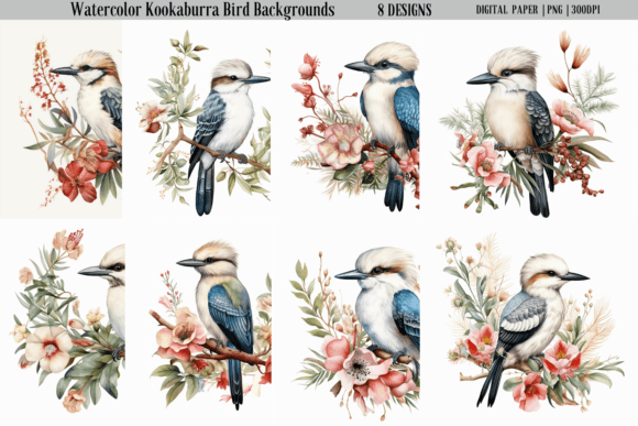 Watercolor Kookaburra Bird Backgrounds: A Versatile Design Asset